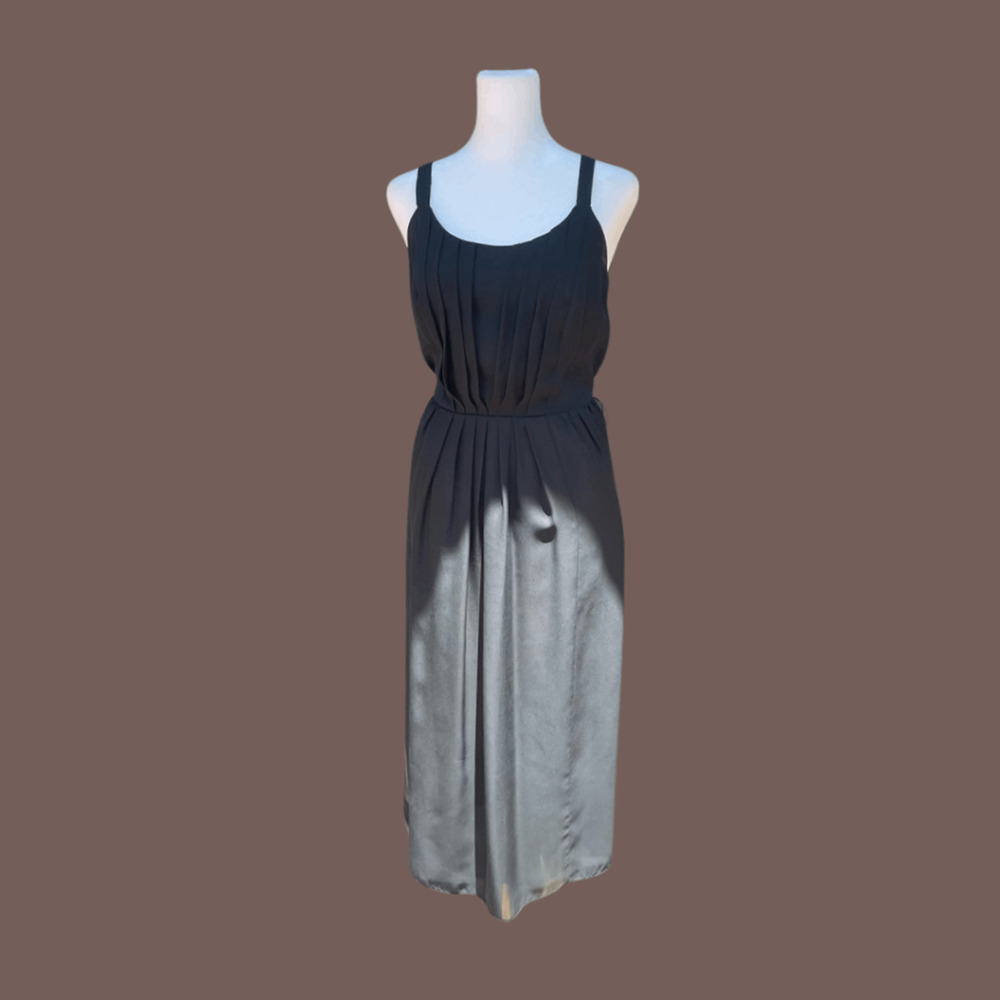 Ann Taylor LOFT Pleated Midi Dress | Black | Size 6 | Vintage